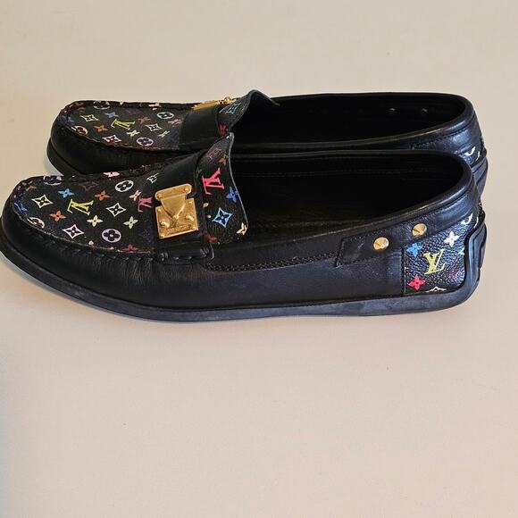 Louis Vuitton Multicolore Monogram LV Black Oxford Loafers with Gold Lock - Picture 4 of 12